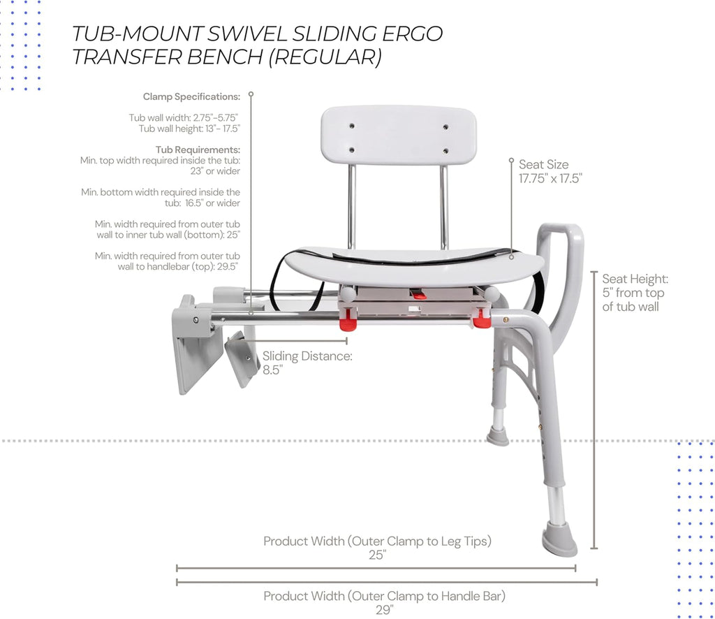 Tub-Mount Swivel Transfer Bench, 350 LBs F657064