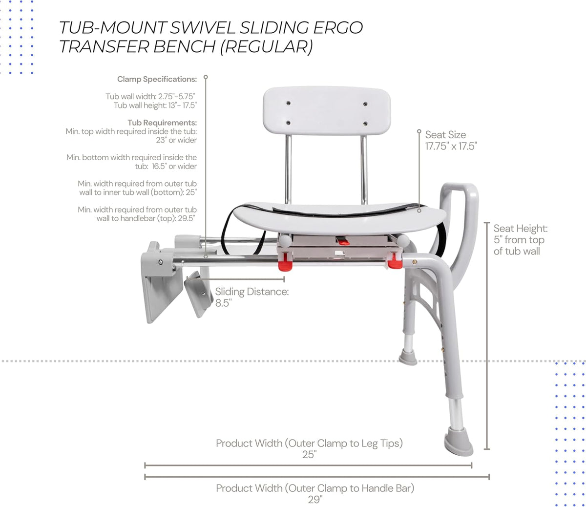 Tub-Mount Swivel Transfer Bench, 350 LBs F657064