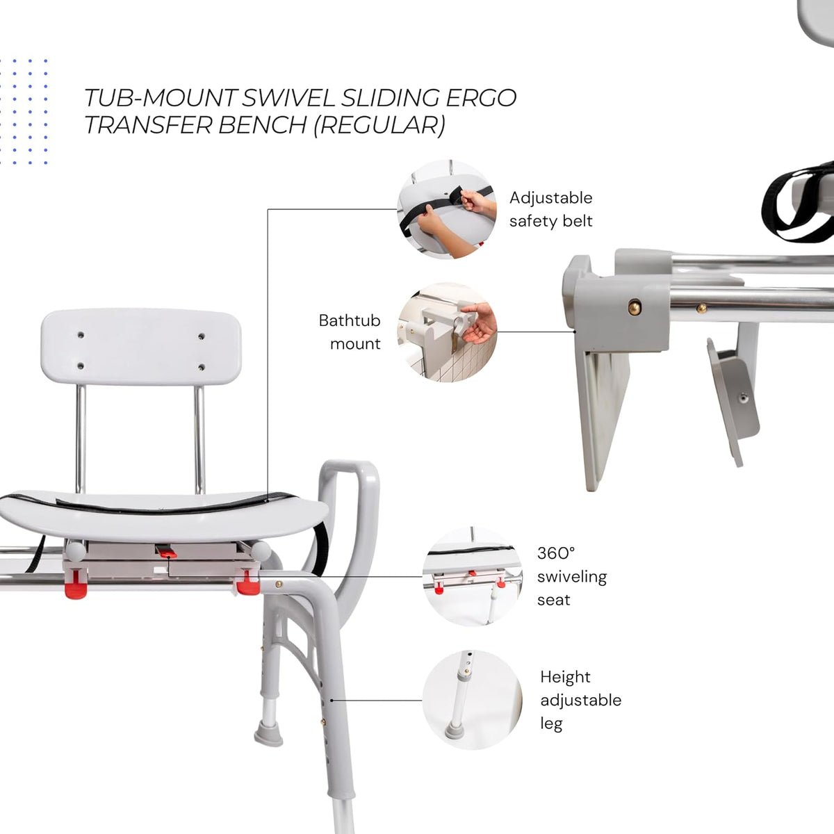 Tub-Mount Swivel Transfer Bench, 350 LBs F657064