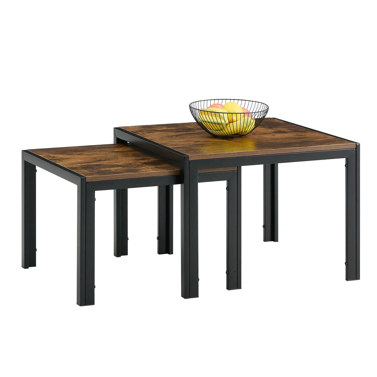 Square Nesting Coffee Table Set of 2 Wood Finish Metal Frame S201567