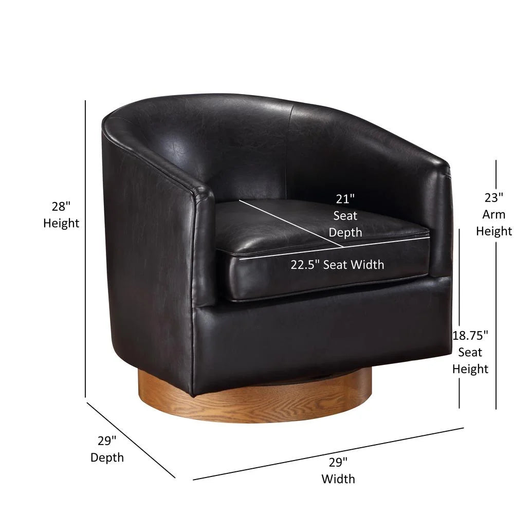 Brown Faux Leather Wood Base Swivel Chair F500