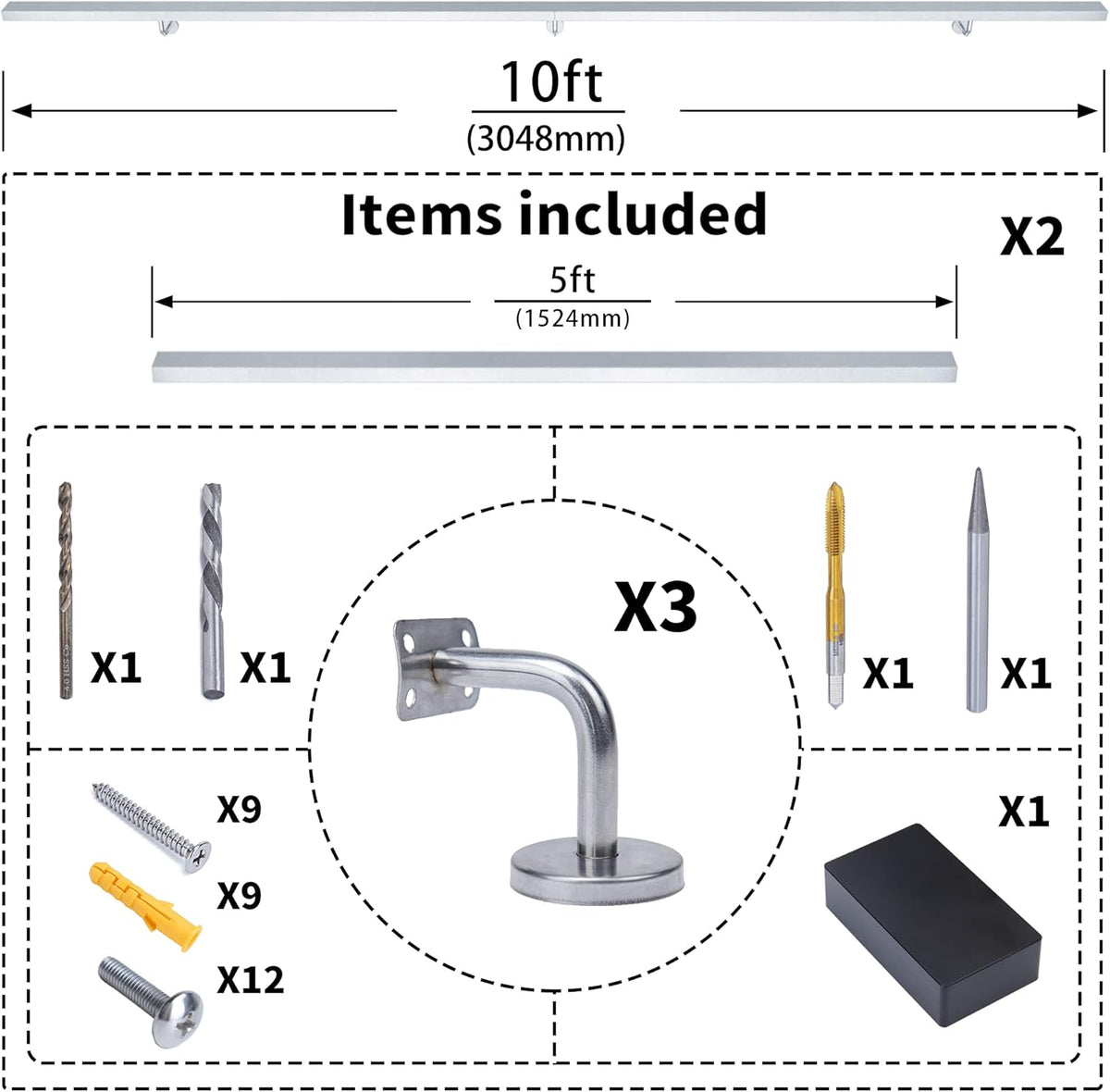 Brushed Stainless Steel Wall Mounted Stair Handrail S3751