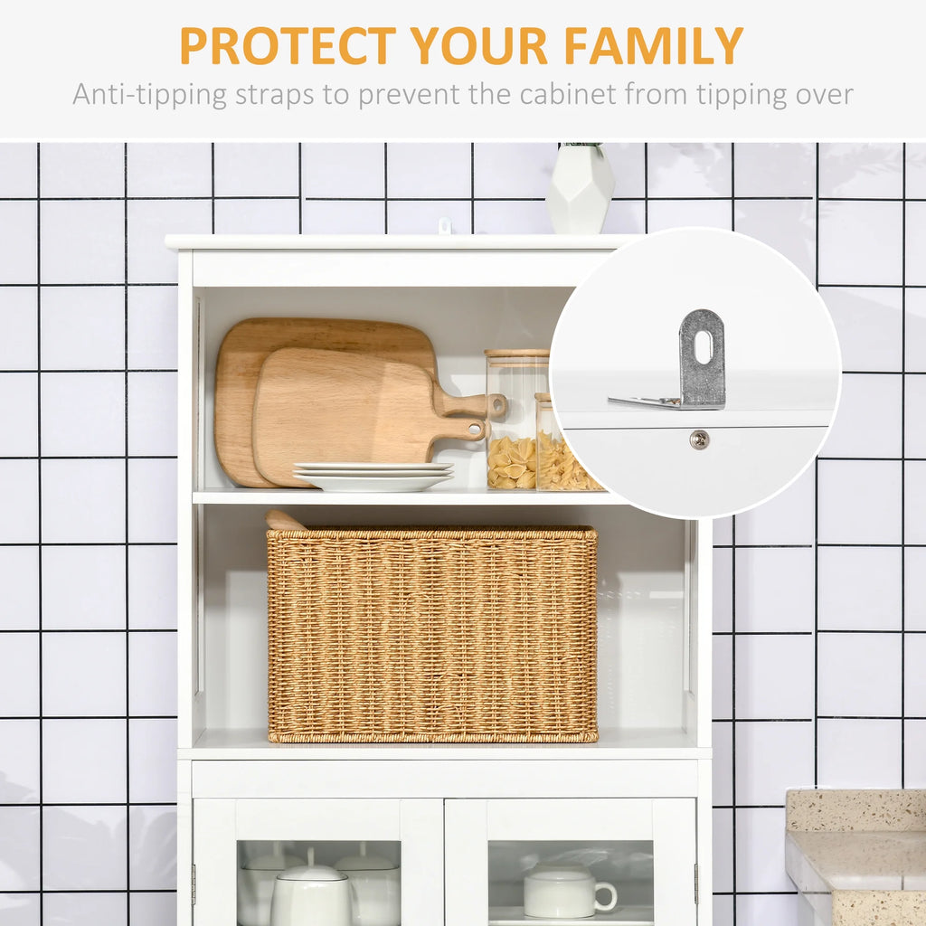 63" White 4-Door Storage Cabinet with Hutch O661