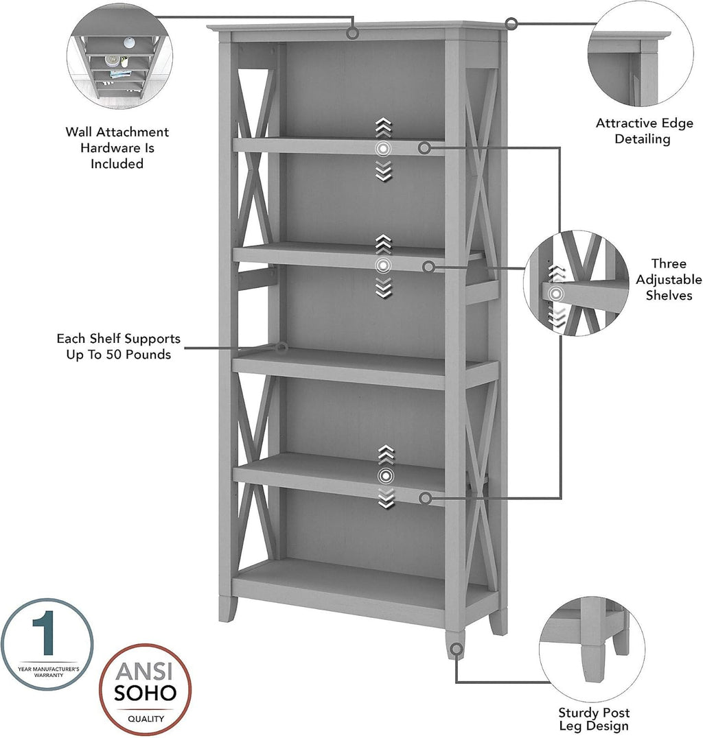 Tall 5 Shelf Bookcase, Cape Cod Gray P968