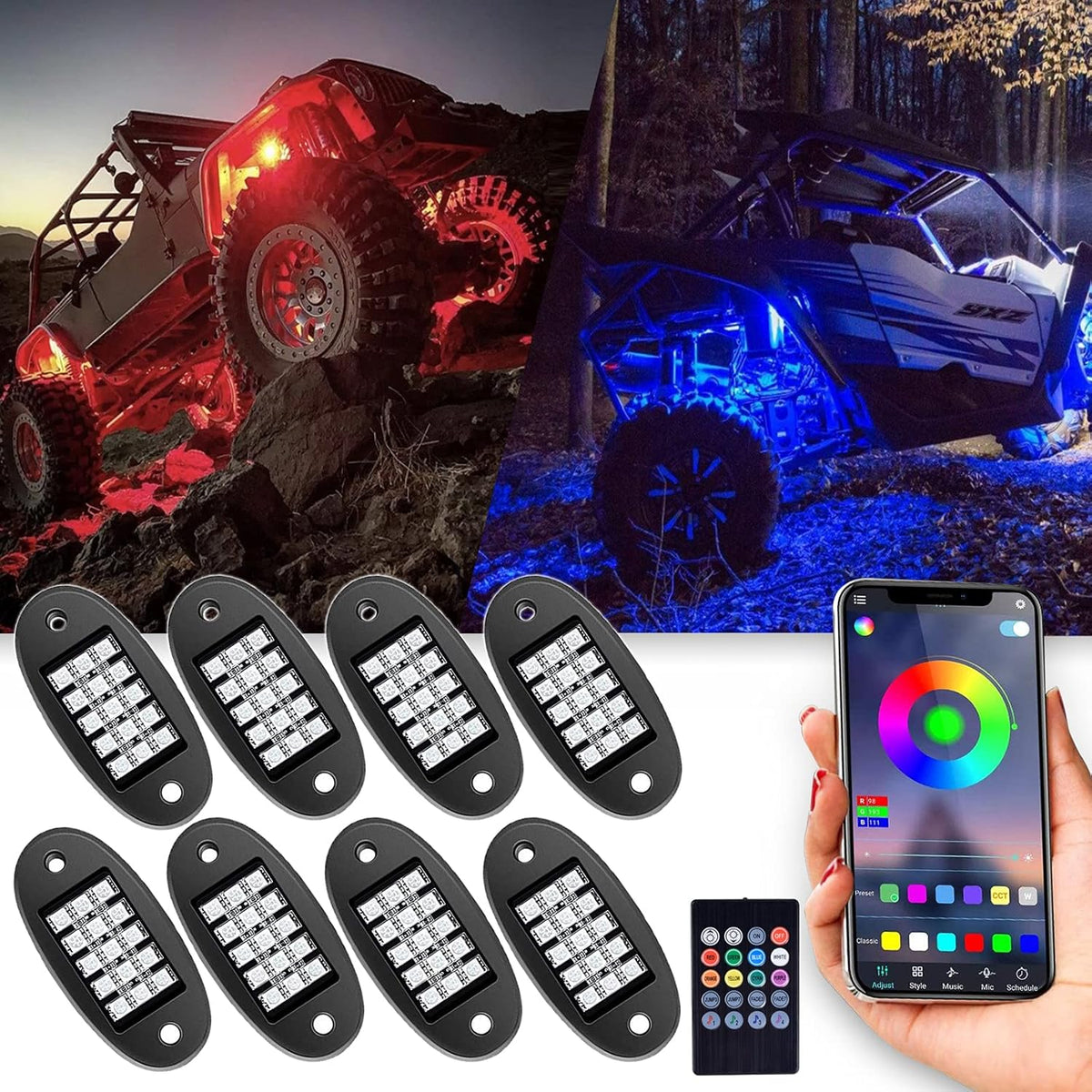 RGB LED Rock Lights 120 LEDs Waterproof 8Pods A1467