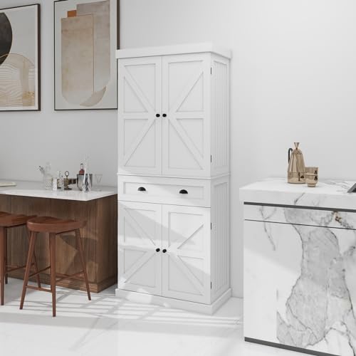 72" 4 Door 2 Adjustable Shelves 1 Drawer White Wood Storage Cabinet K222979