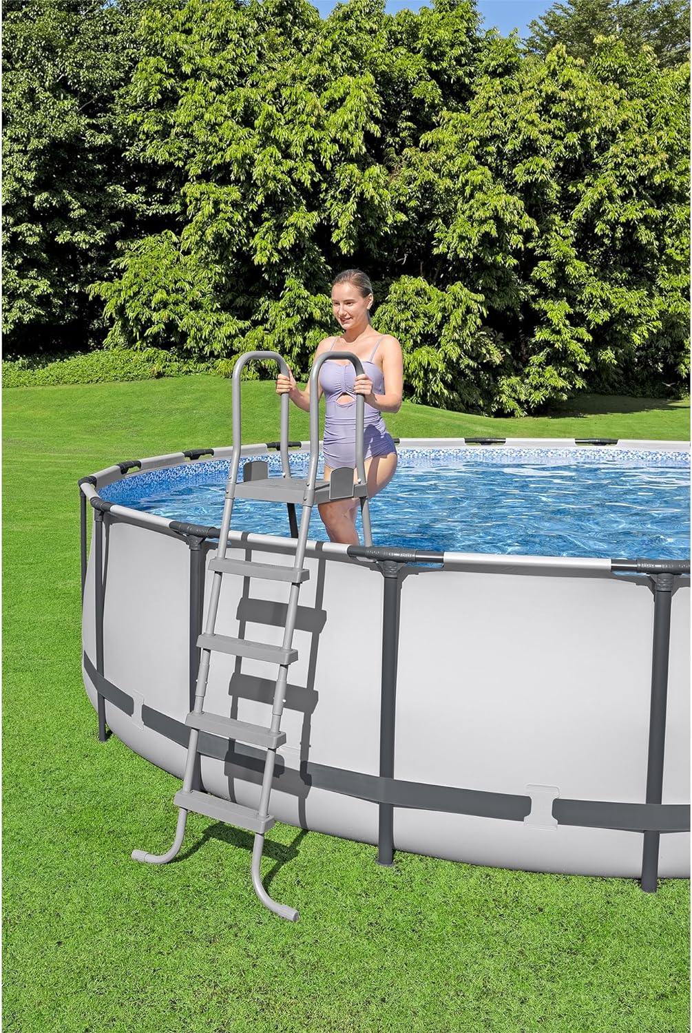 18 Foot x 48 Inch Round Metal Frame Above Ground Swimming Pool Set with Filter Pump, Ladder, and Cover K470