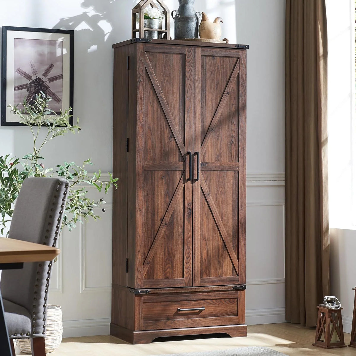 Brown 72" Tall Wood Kitchen Pantry Cabinet with 2 Doors J7944