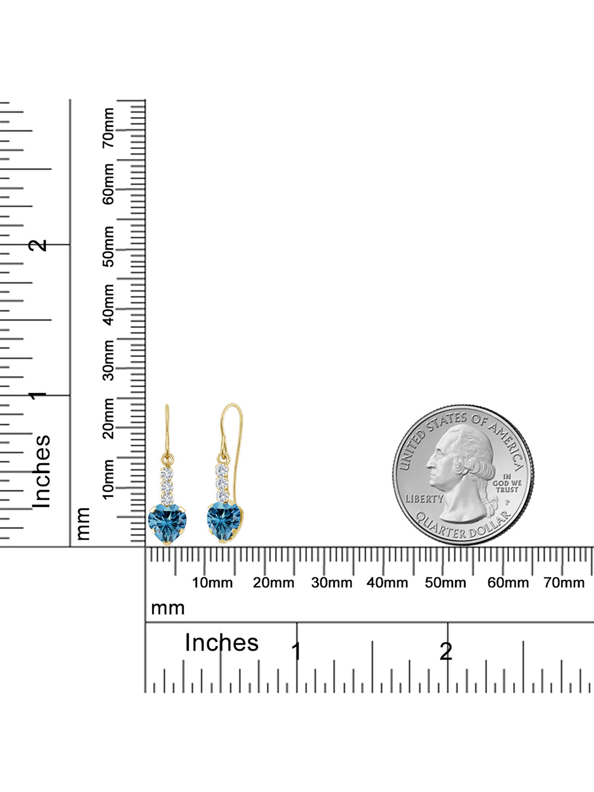14K Yellow Gold Persian Blue Moissanite and White Lab Grown Diamond French Wire Dangle Hook Earrings Z6999