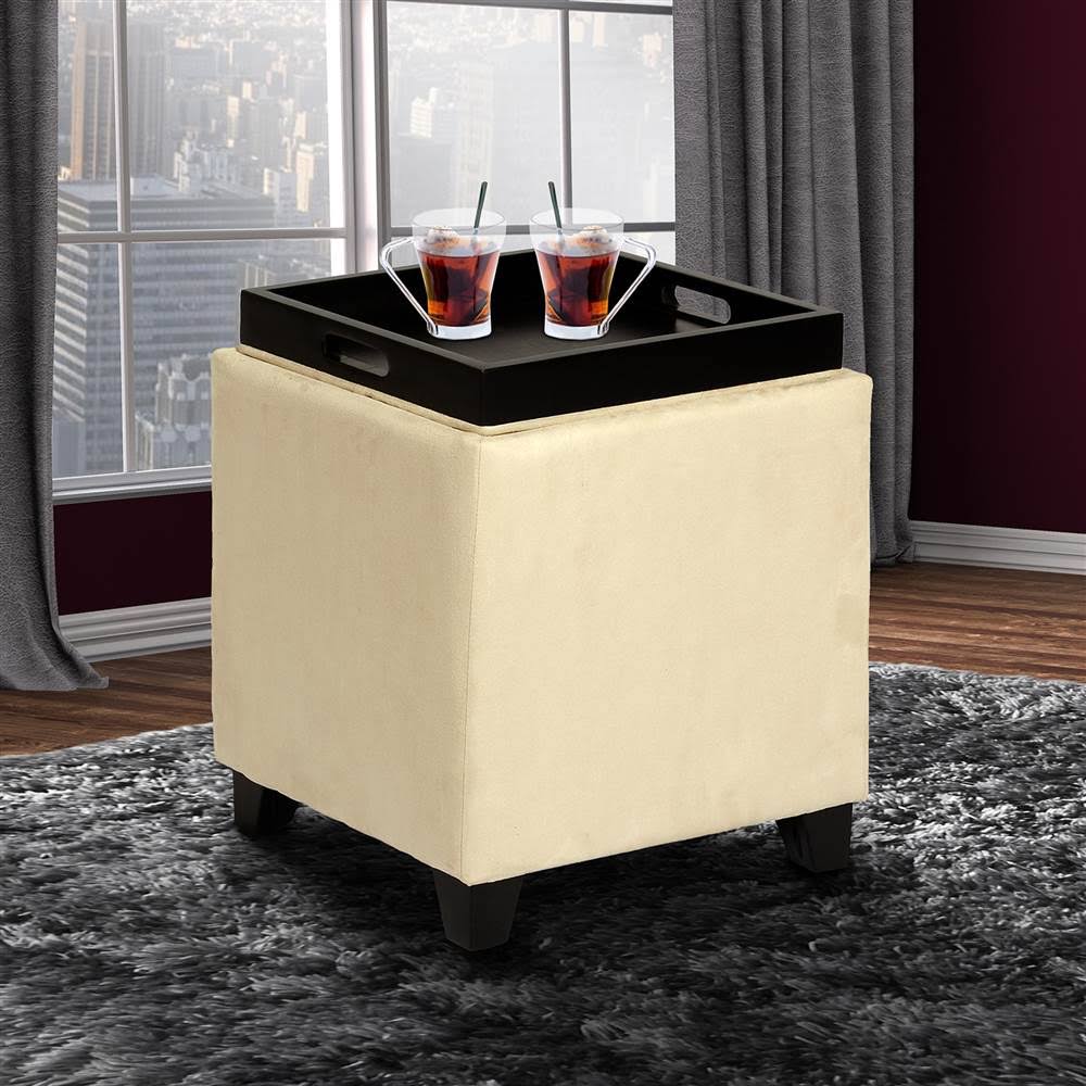 Red Microfiber Storage Ottoman P17662