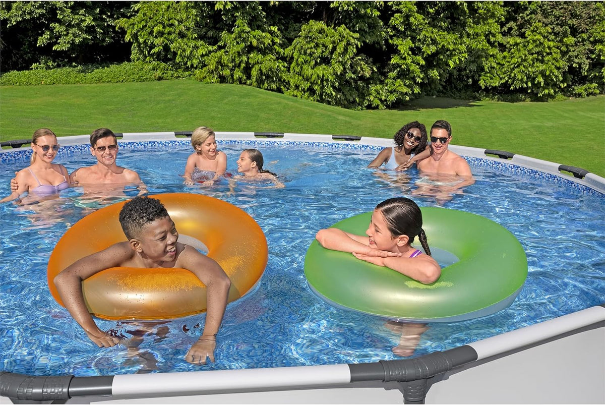 18 Foot x 48 Inch Round Metal Frame Above Ground Swimming Pool Set with Filter Pump, Ladder, and Cover K470