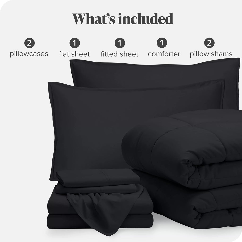 7-Piece Bed-in-a-Bag Full XL Black Sheet Set P682086