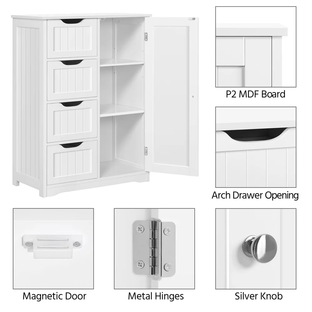 White 4 Drawer Wooden Bathroom Floor Cabinet T850