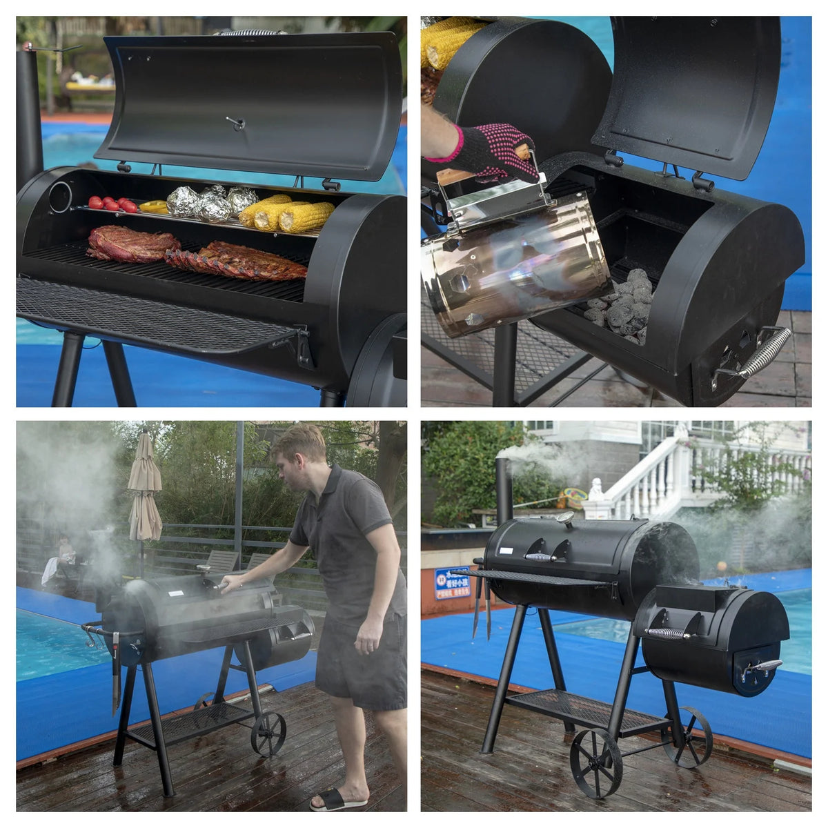 Charcoal Grill with Offset Smoker 941 sq.in. Extra Large BBQ Grill Black R45742