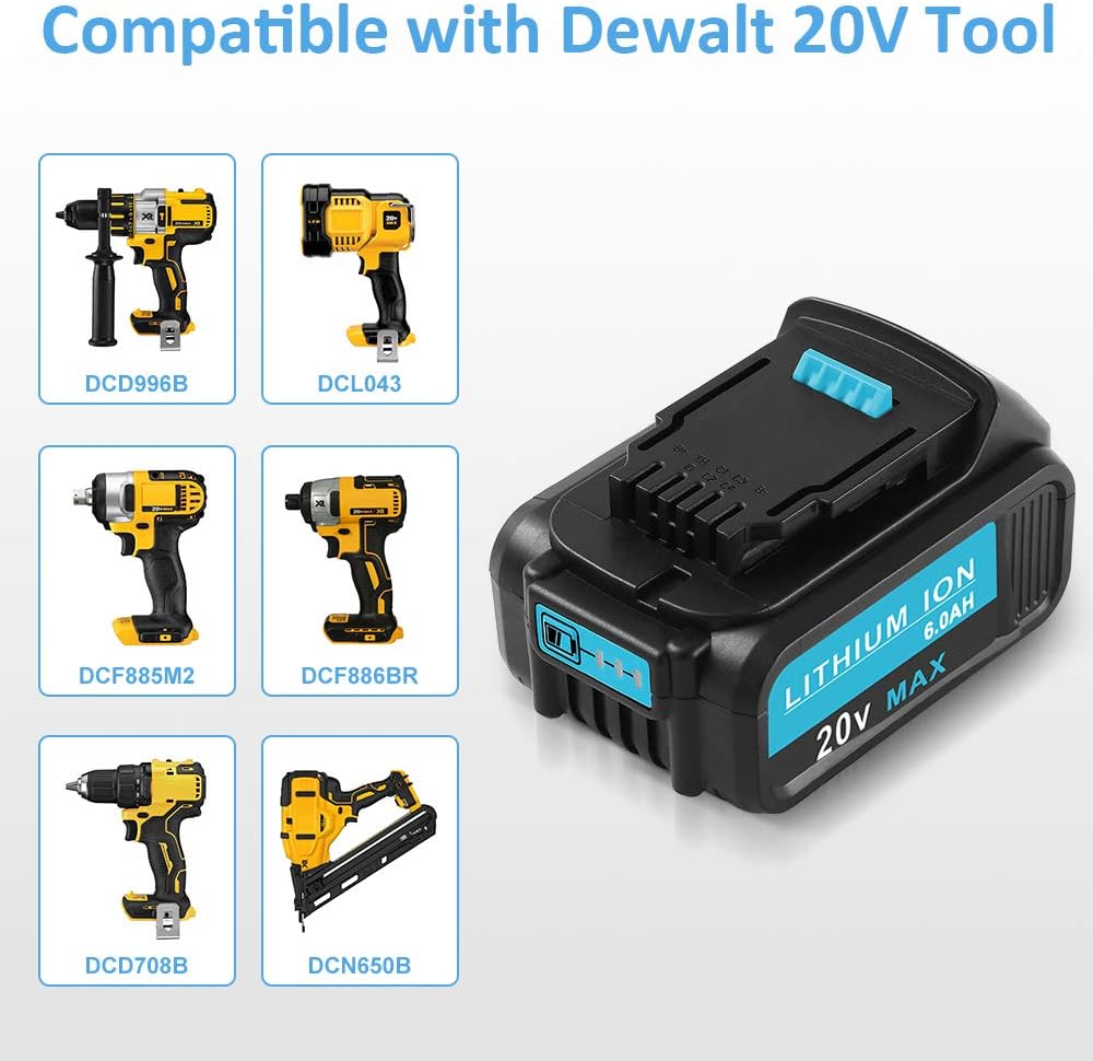 2-Pack 20V 6.0Ah Lithium Ion Battery Replacement for 20V Cordless Power Tools W99513