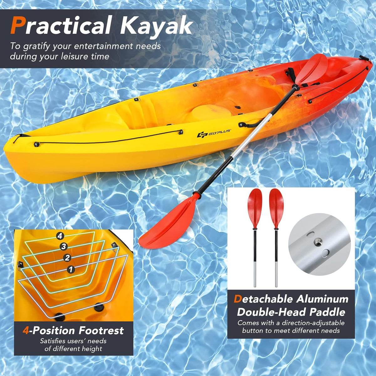 10.2FT Sit-On-Top Fishing Kayak with Aluminum Paddle & Bungee Storage R795