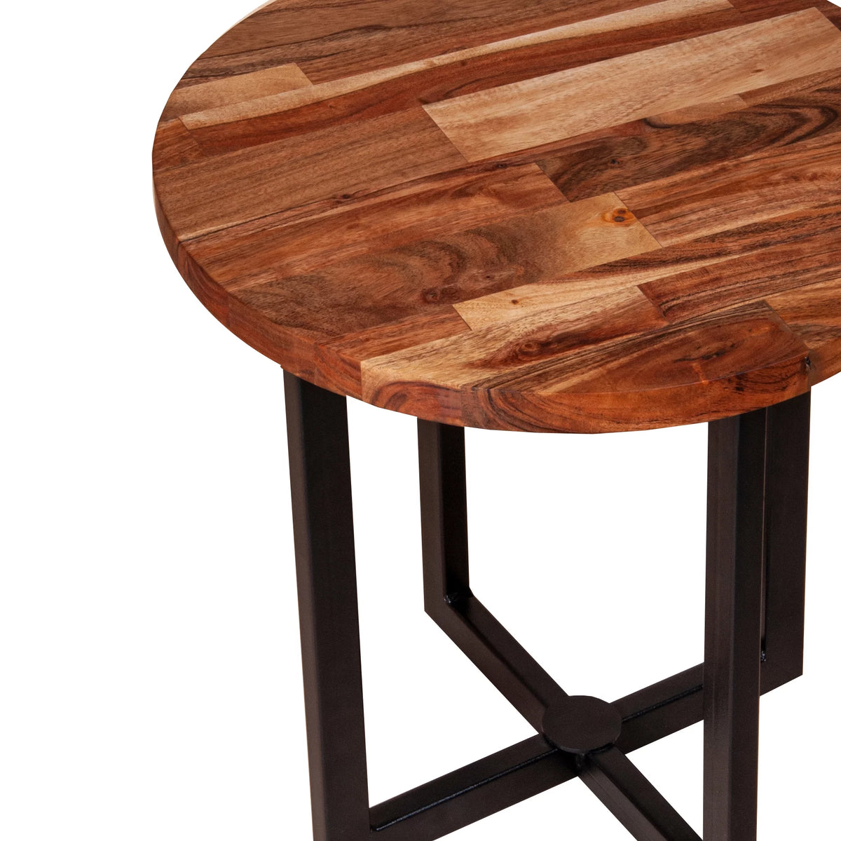 18 Inch Round Acacia Wood Side Table K488