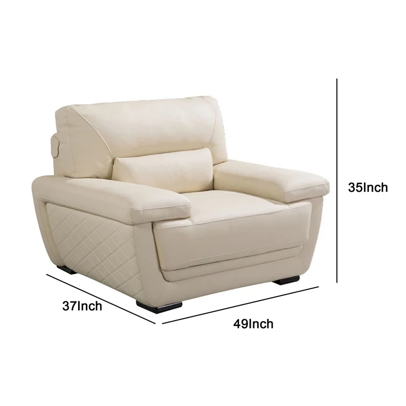 Cream Leatherette Chair with Attached Waist Pillow L581538