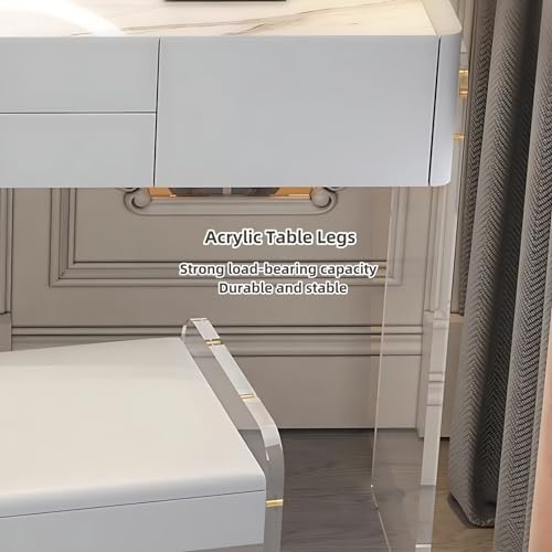 White 31.5'' Acrylic Makeup Vanity with Smart LED Lights Mirror, 6 Drawers and Tempered Glass Desktop M78267