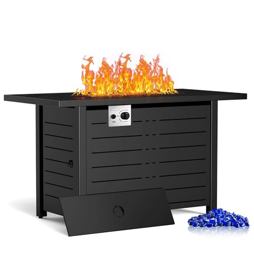 43 Inch 50,000 BTU Propane Fire Pit Table with Lid and Lava Rock G252360