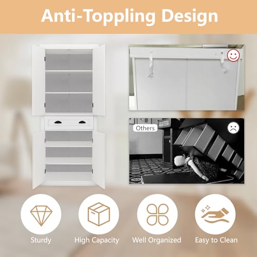 72" 4 Door 2 Adjustable Shelves 1 Drawer White Wood Storage Cabinet K222979