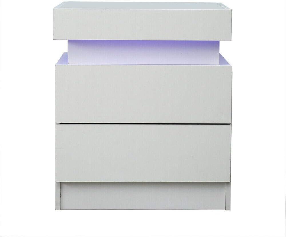 High Gloss 2 Drawer LED Nightstand Cabinet J314175