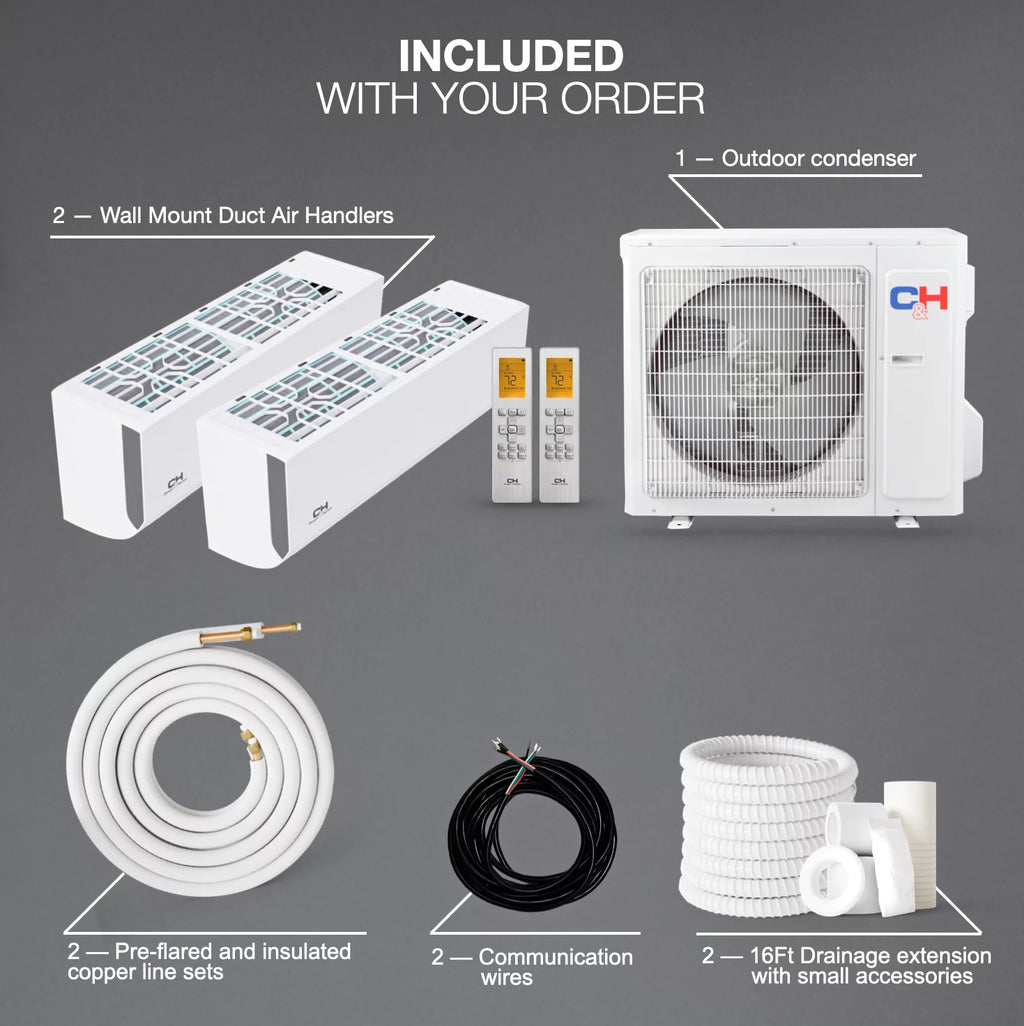18000 BTU 230V Dual Zone Mini Split Heat Pump Air Conditioner Q280804