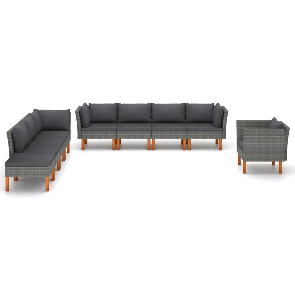 9 Piece Gray Poly Rattan Patio Conversation Set Z6780