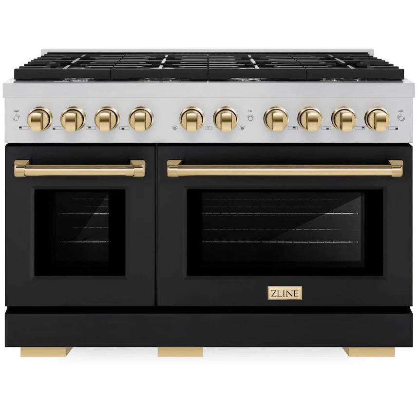 48 6.7 cu. ft. Double Oven Gas Range in Stainless Steel with Black Matte Doors J1006