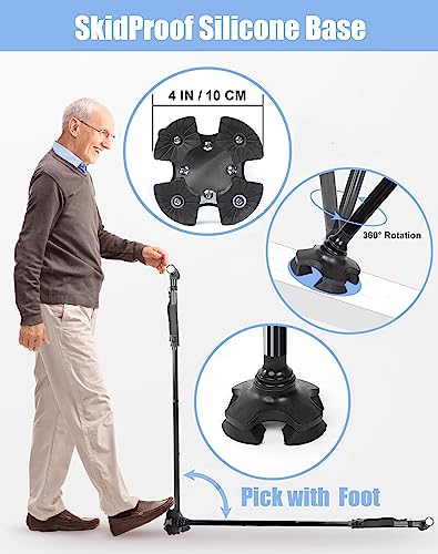 Black Adjustable Folding Walking Cane with LED Light P64199