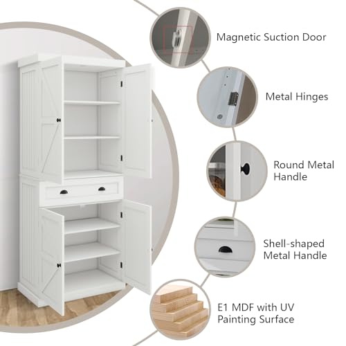 72" 4 Door 2 Adjustable Shelves 1 Drawer White Wood Storage Cabinet K222979
