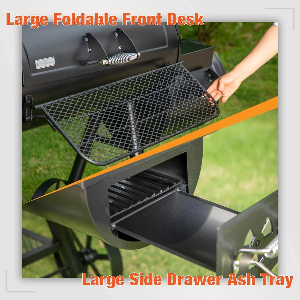 Charcoal Grill with Offset Smoker 941 sq.in. Extra Large BBQ Grill Black R45742