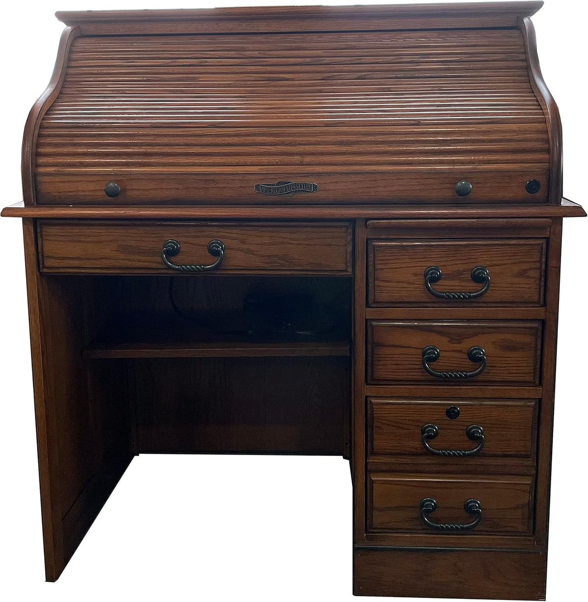 Solid Oak Wood Roll Top Desk with Locking File Drawers C642431