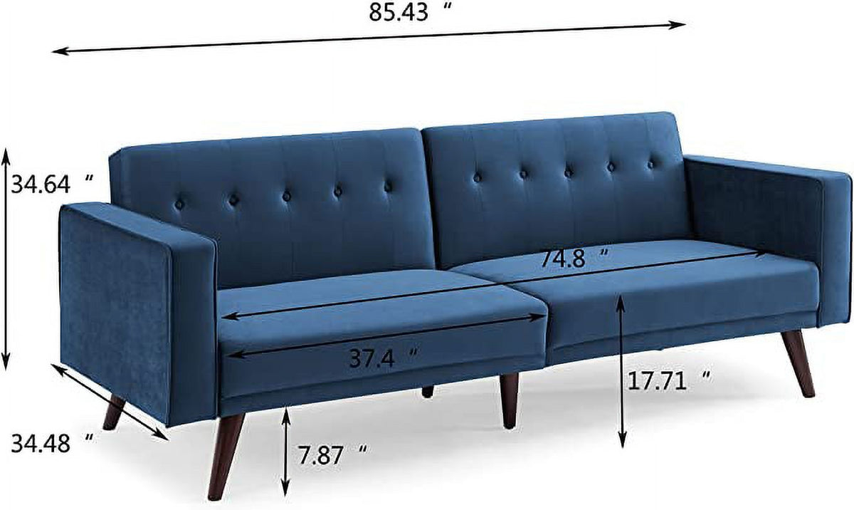 Deep Blue Velvet Futon Sofa Bed with Tapered Legs X58987