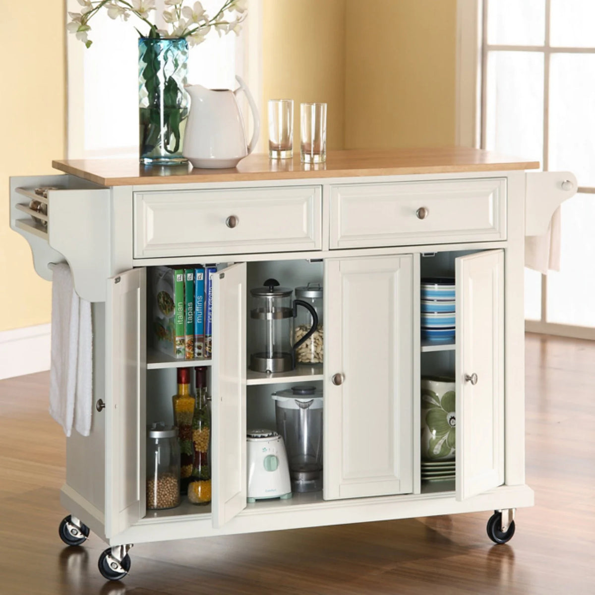 Black Natural Wood Top Kitchen Cart A8795
