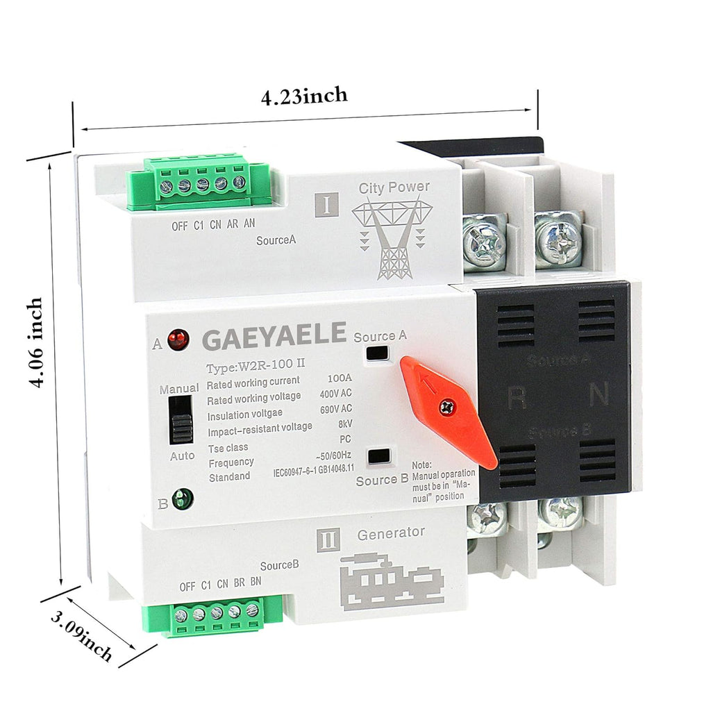 Mini ATS 2P Automatic Transfer Switch Dual Power Switch Din Rail Type 63A 100A U938