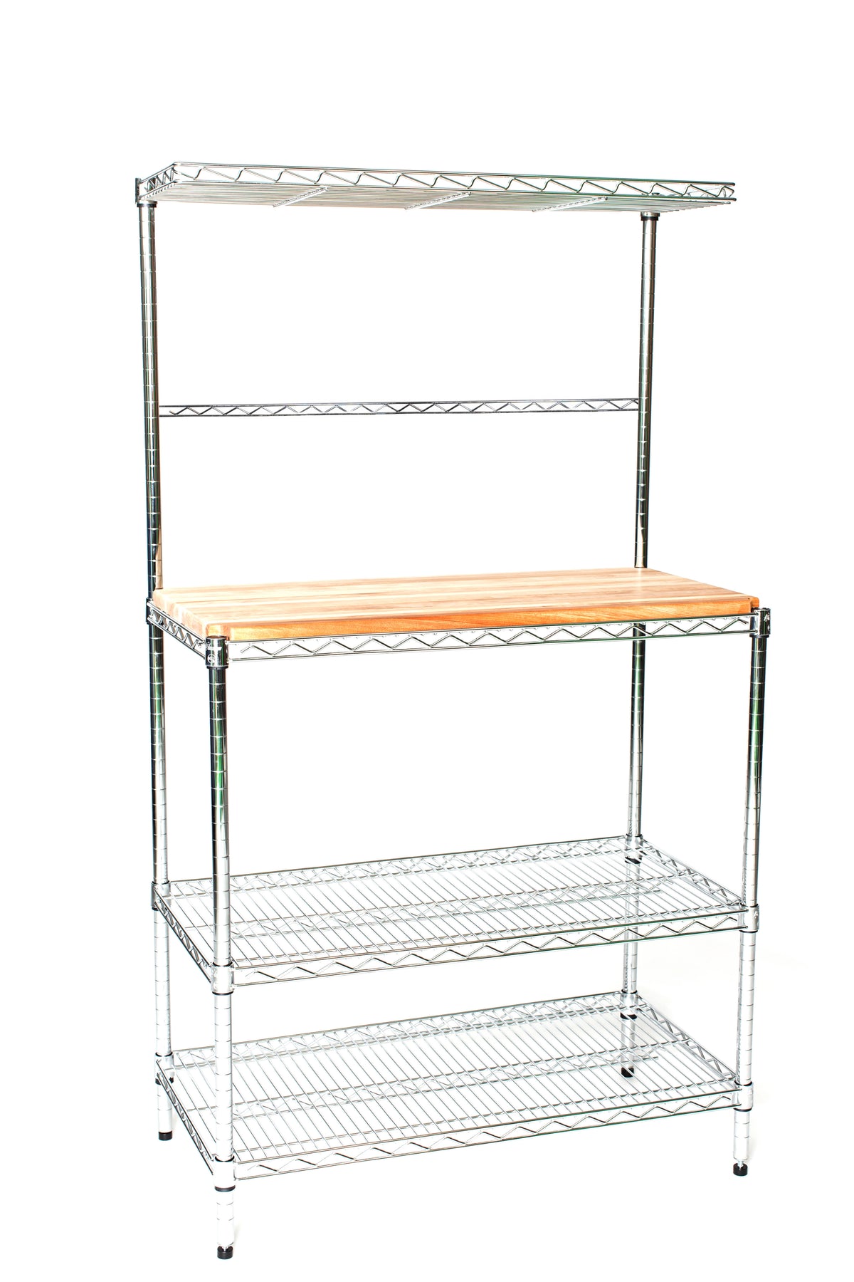 Deluxe Chrome Bakers Rack with Top Shelf & Butcher Block J433026