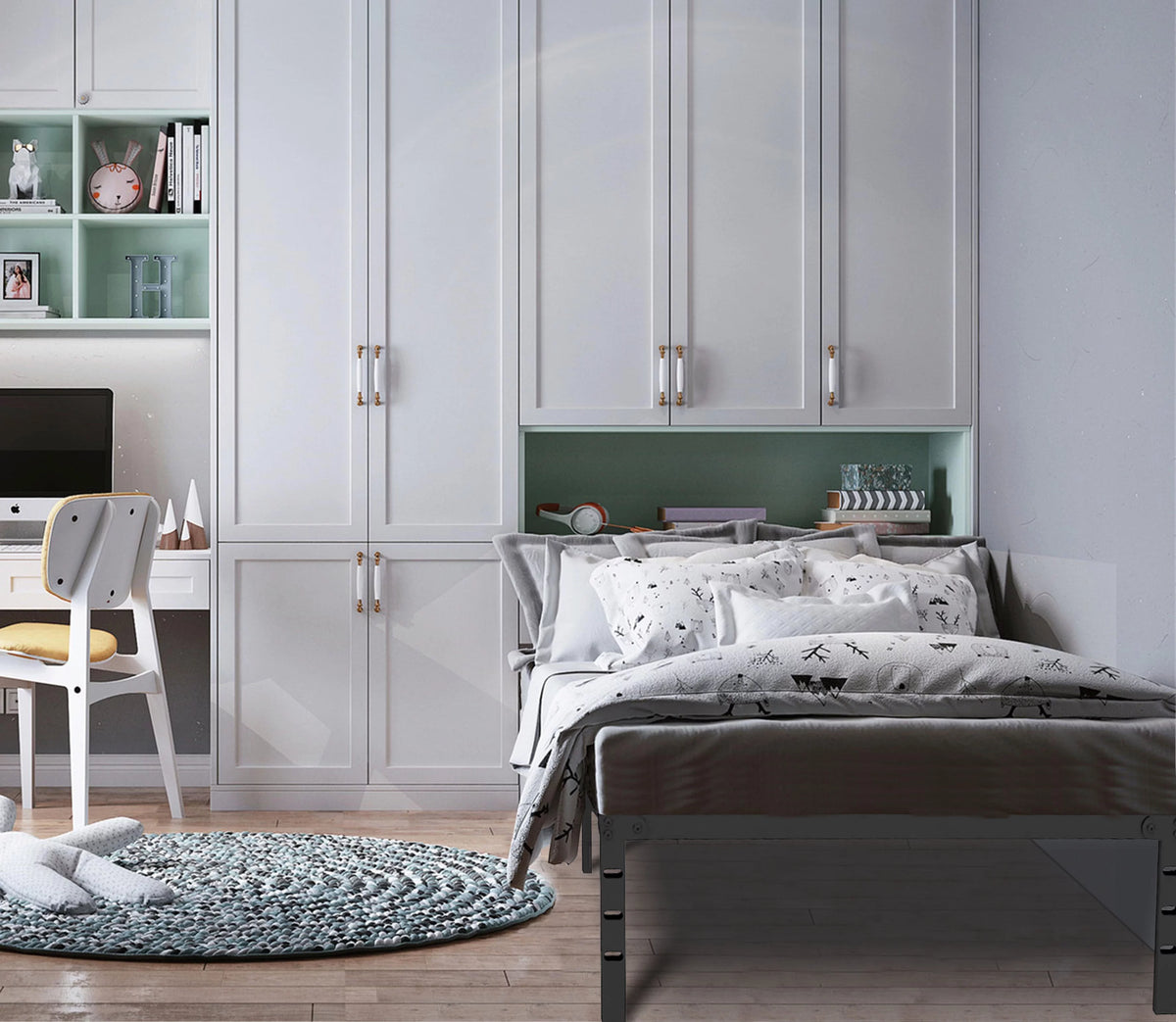 18 inches Full Size Black Metal Platform Bed Frame with Storage R1695