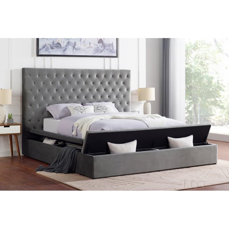 Cream Eastern King Velvet Tufted Storage Bed O133
