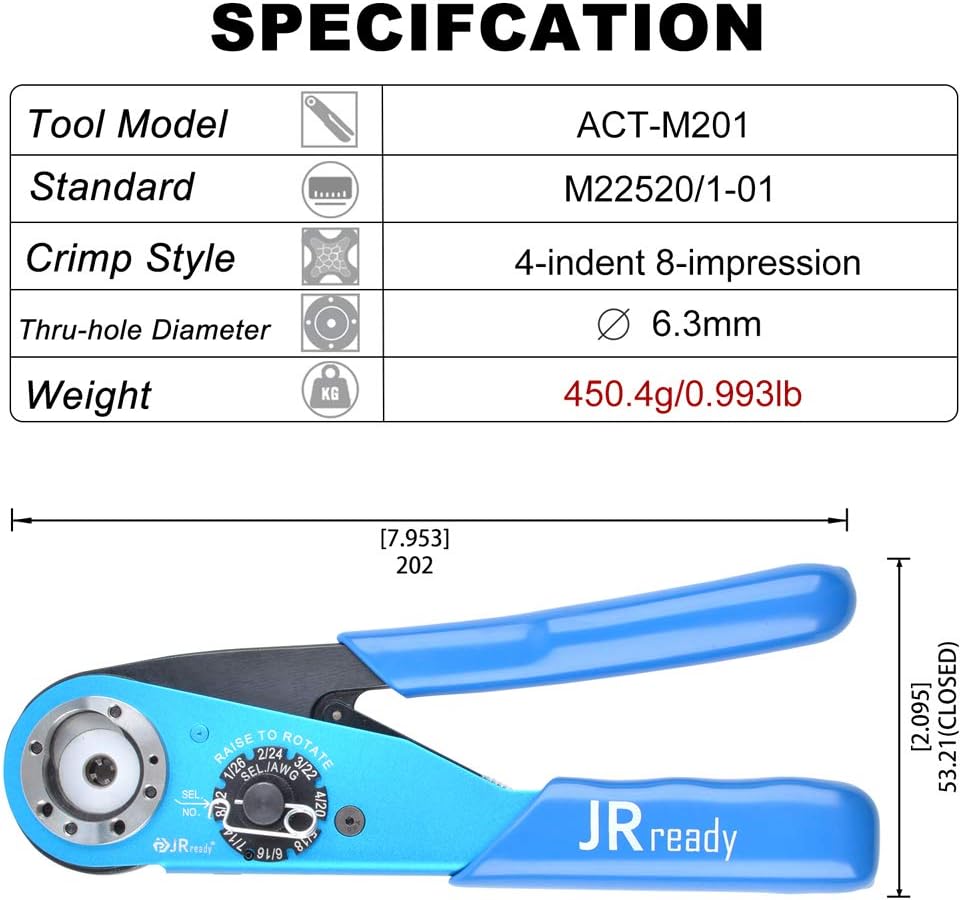 8 indent crimping tool for wire 12-26 awg solid barrel contact O8364