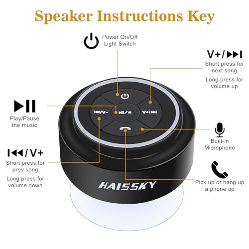 Bluetooth Shower Speaker with Suction Cup, IP67 Waterproof Speaker with LED Light B413
