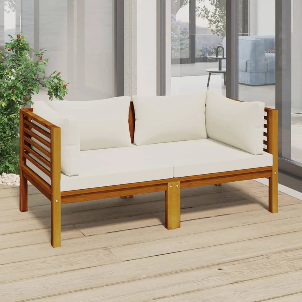 2-Seater Acacia Wood Patio Sofa with Cushion X41893