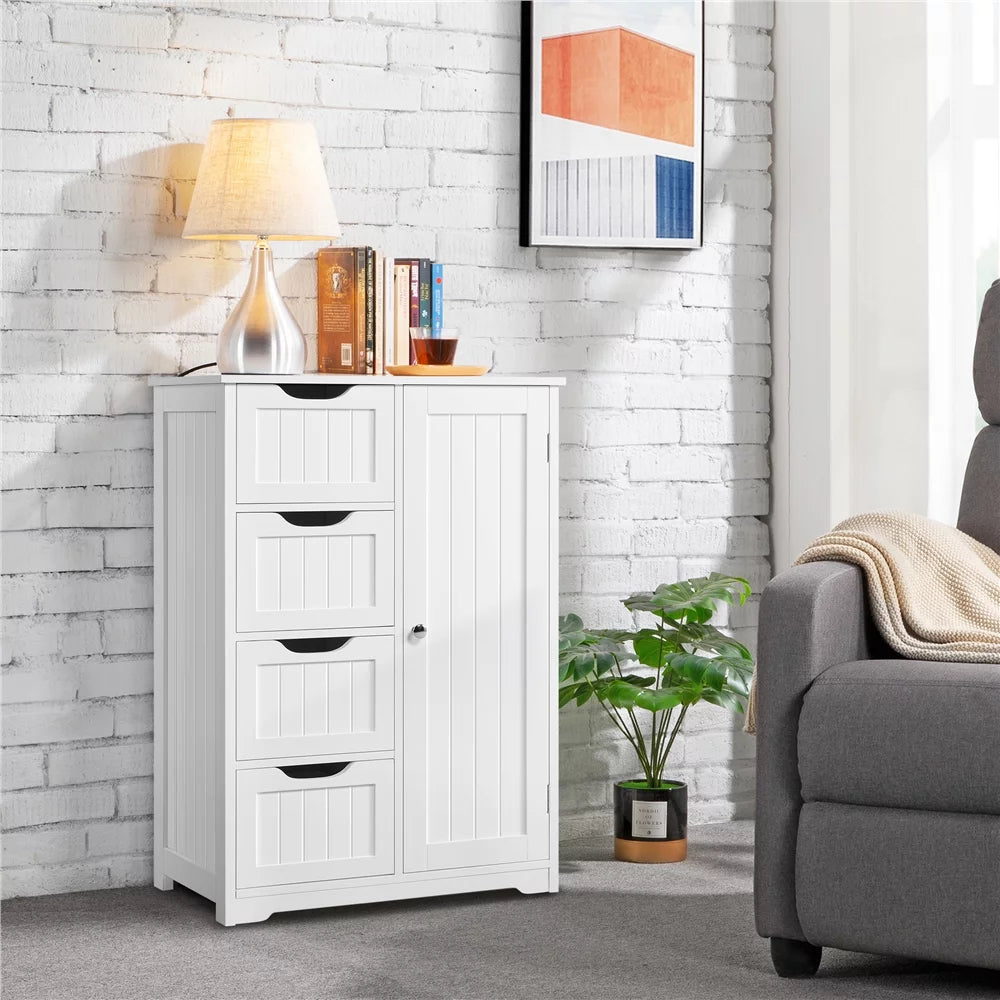 White 4 Drawer Wooden Bathroom Floor Cabinet T850