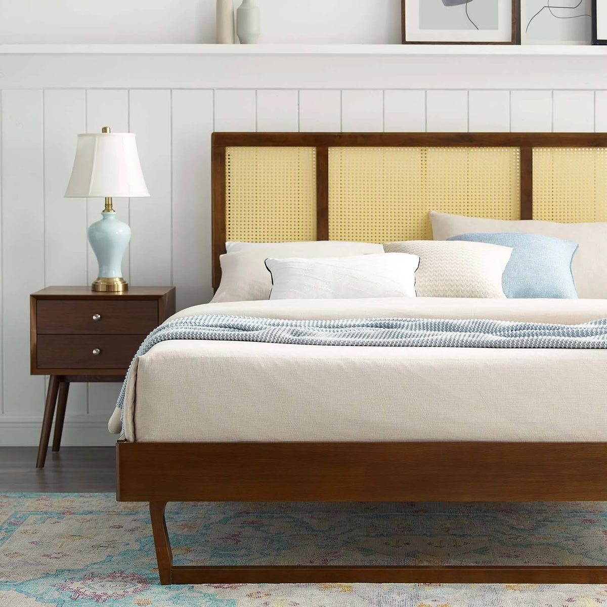Walnut Full Platform Bed with Angular Legs X229228
