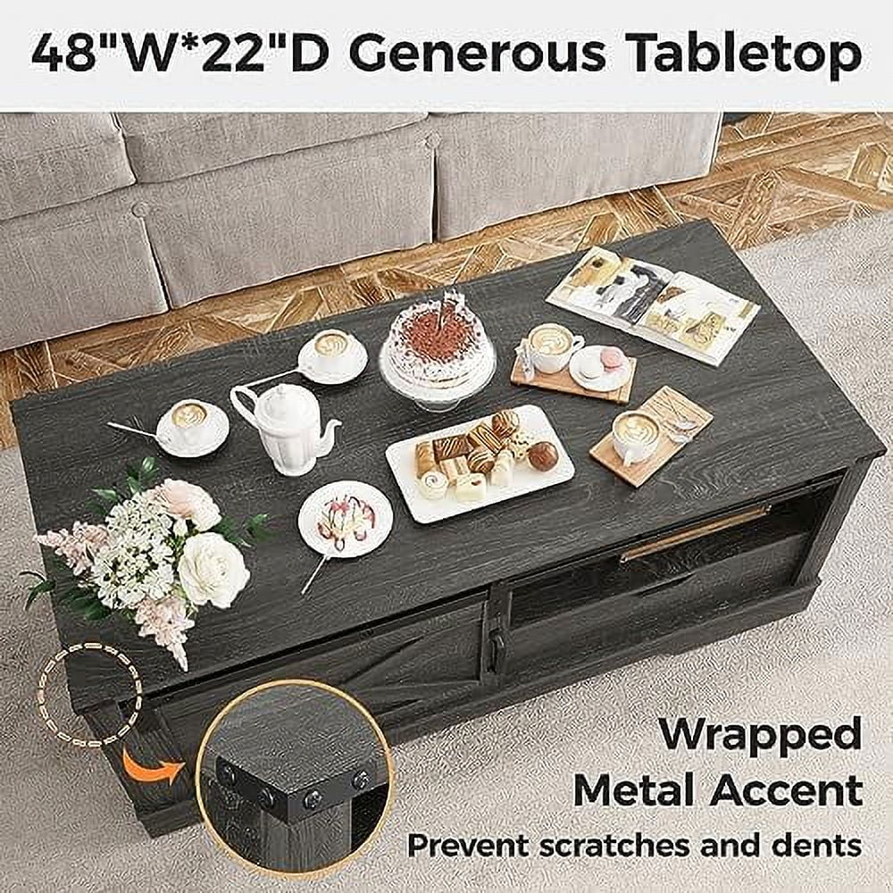 Light Grey 48'' Rustic Coffee Table with Sliding Barn Door Y14322