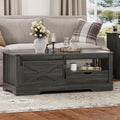 Light Grey 48'' Rustic Coffee Table with Sliding Barn Door Y14322
