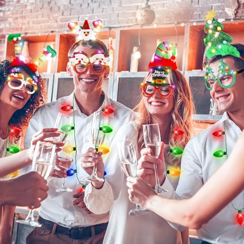 Light Up Christmas Necklace Headband Glasses Set Y82387
