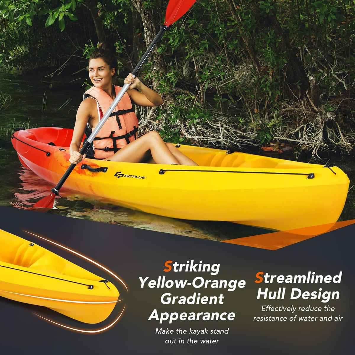10.2FT Sit-On-Top Fishing Kayak with Aluminum Paddle & Bungee Storage R795