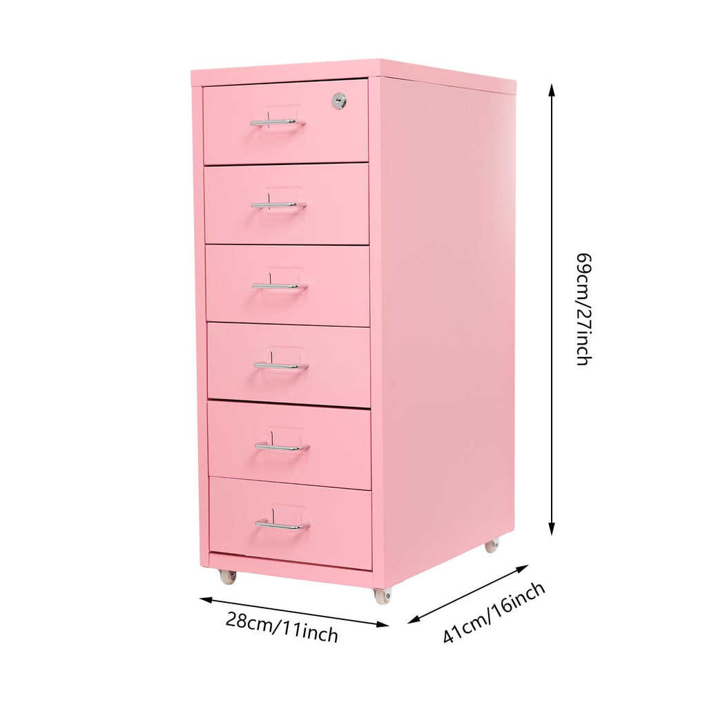 6 Drawer Lockable Metal Mobile File Cabinet with 4 Wheels X71291