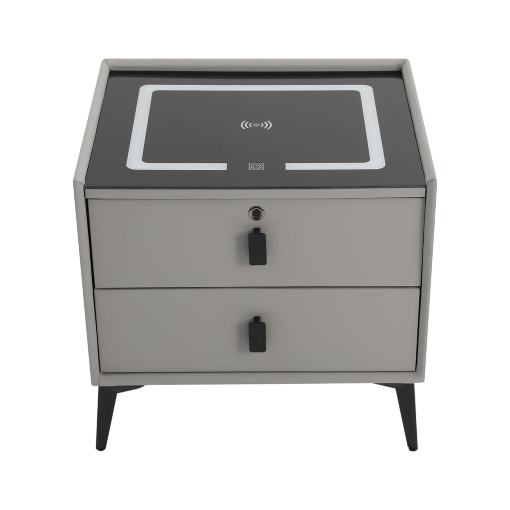 Light Gray 2 Drawer LED Nightstand with Wireless Charging X924